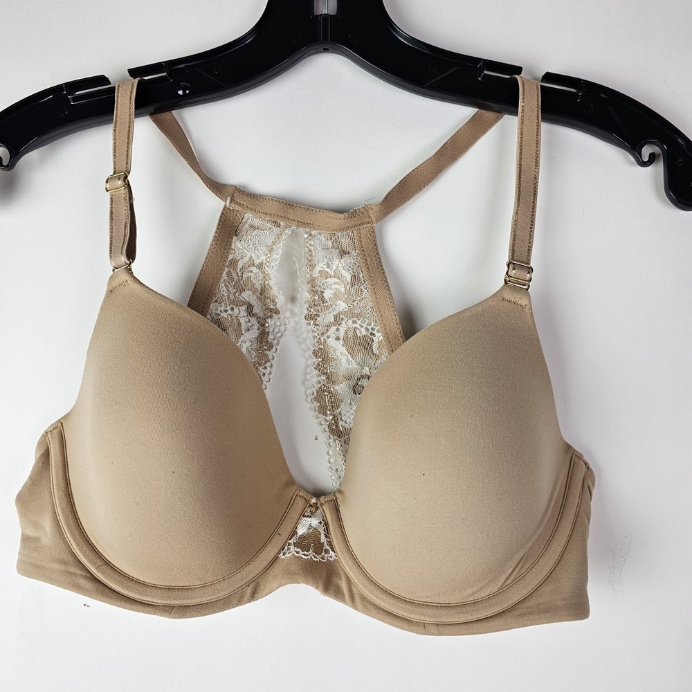 SOMA Embraceable Racerback Beige Lace Back Racerback Push Up Style Bra Size 32D